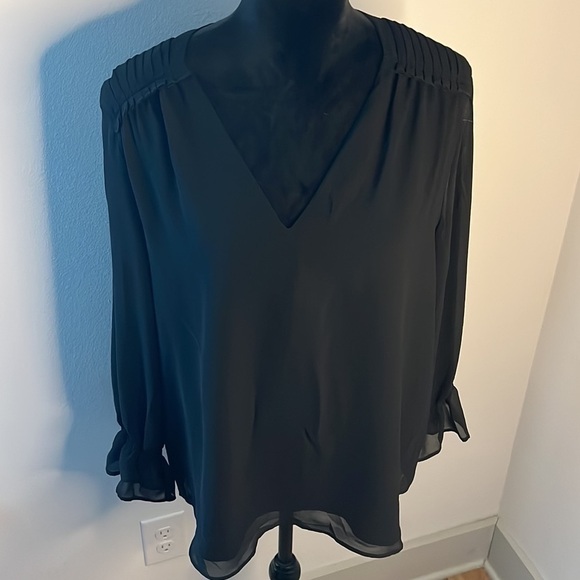 Calvin Klein black pull over casual relaxed poet sleeves top blouse Sz L - Picture 2 of 9